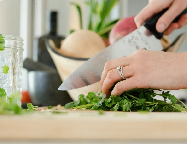 cutting up some fresh vegetables